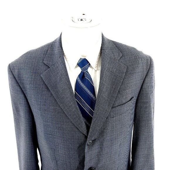 Nautica Wool 3‎ Button Sport Coat 40S Blue Tan Brown Houndstooth Blazer - Picture 1 of 12